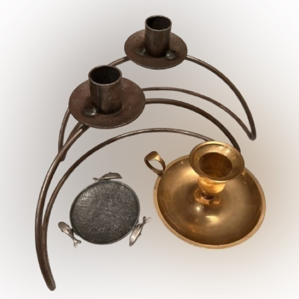 Set of Four Candle Holders, Brushed Metal
